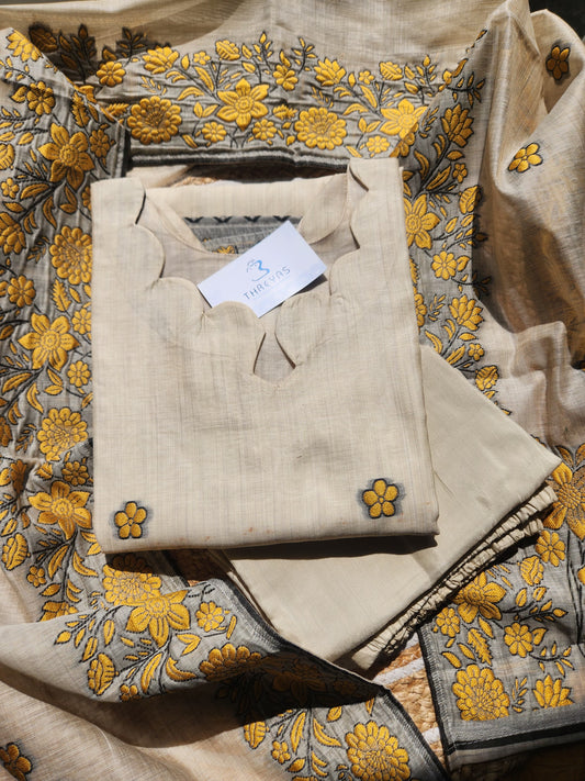 Half White Jamdhani Dupatta Set For Women