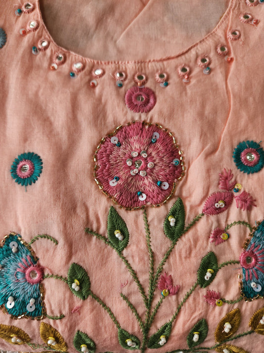 Blush Pink Floral Embroidered Anarkali Kurta Set with Dupatta
