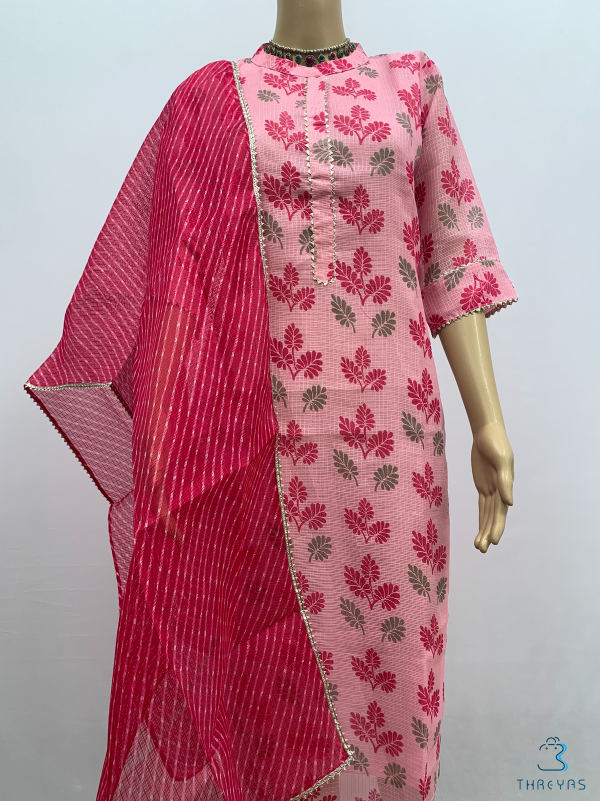 Pink Kota Cotton Kurta with Dupatta