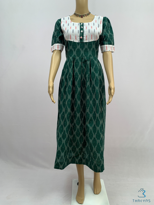 Green Flared Ikat Cotton kurti