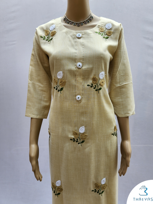 Crepe Linen Cotton Thread Work Kurta | Stylish Kurthis & Kurtis Sets for Women | Threyas 