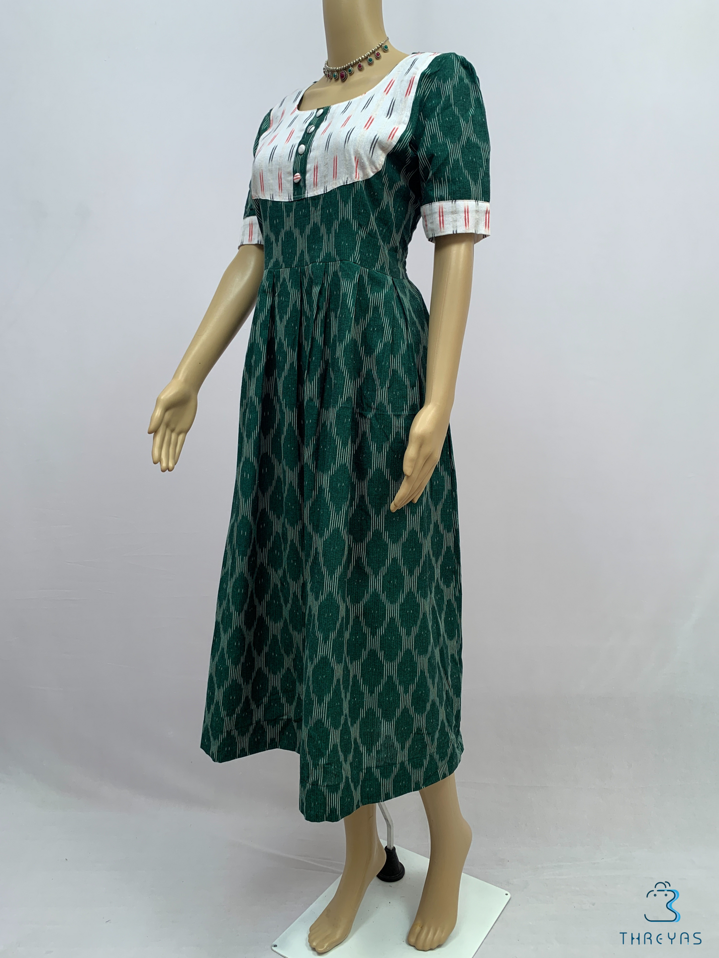 Green Flared Ikat Cotton kurti