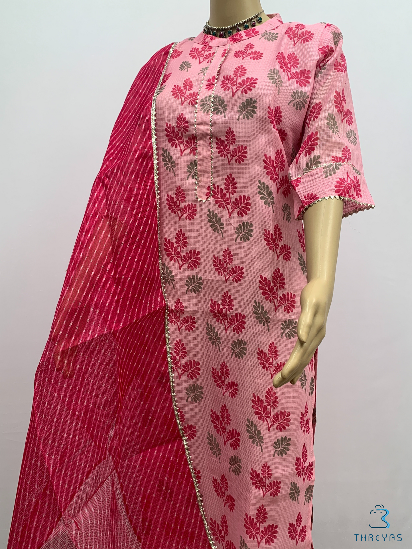 Pink Kota Cotton Kurta with Dupatta