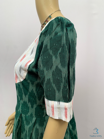 Green Flared Ikat Cotton kurti