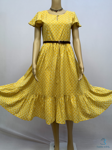 Yellow Fit and Flared Kurti | Stylish  Kurthis &  Kurtis  Sets  for Women | Threyas 