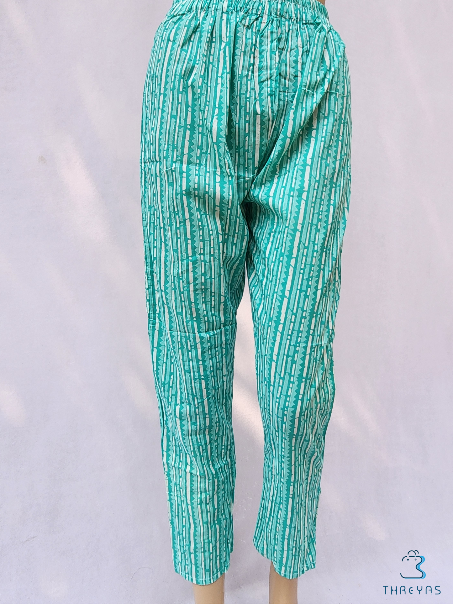 Light Blue Cotton Printed Kurthis set with Trousers for women | Stylish Kurthis & Kurtis Sets for Women | Threyas 