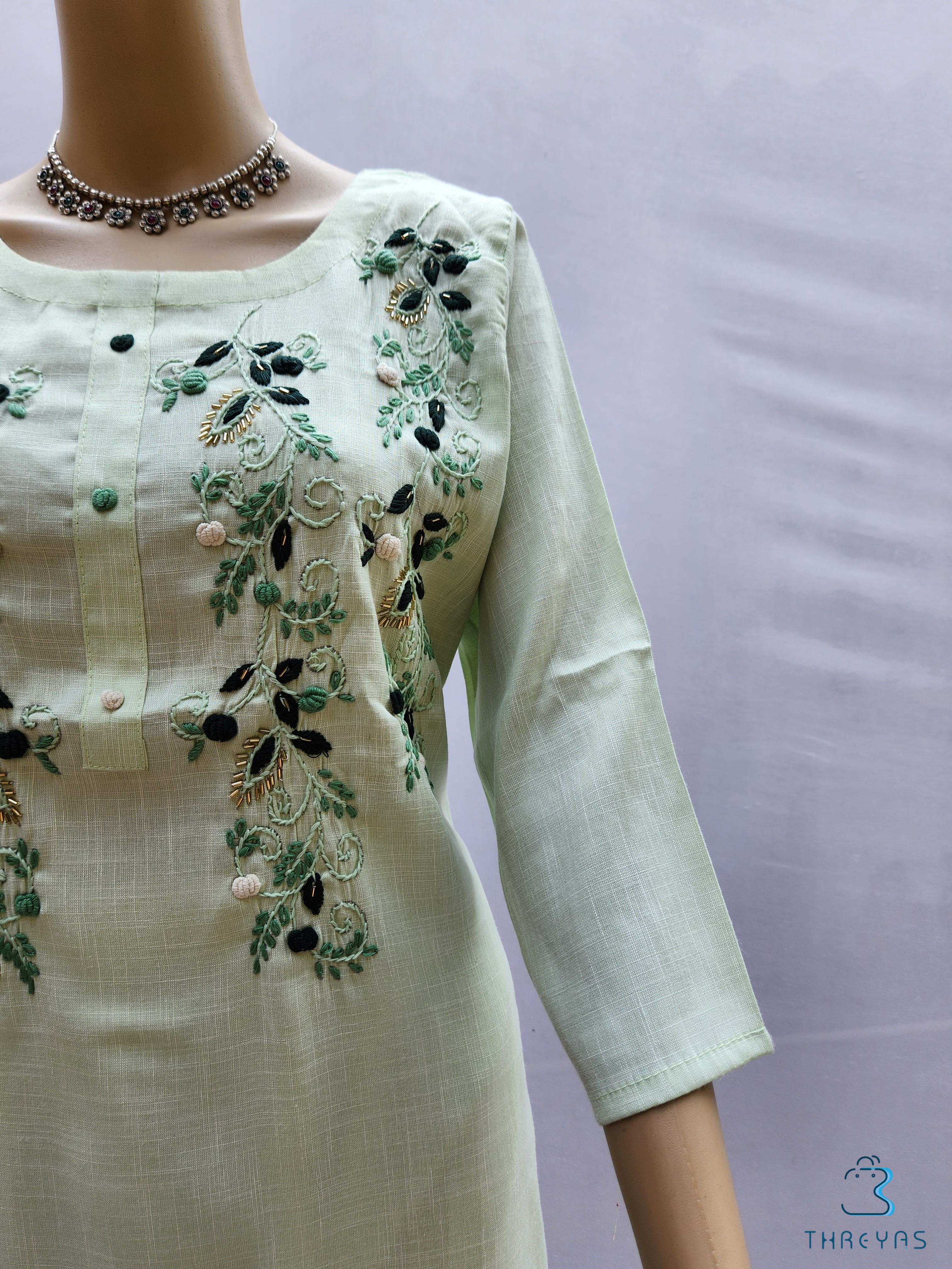 Chikankari Handwork white with multi thread work kurti. Size uk  12-14.42" Chest. | eBay