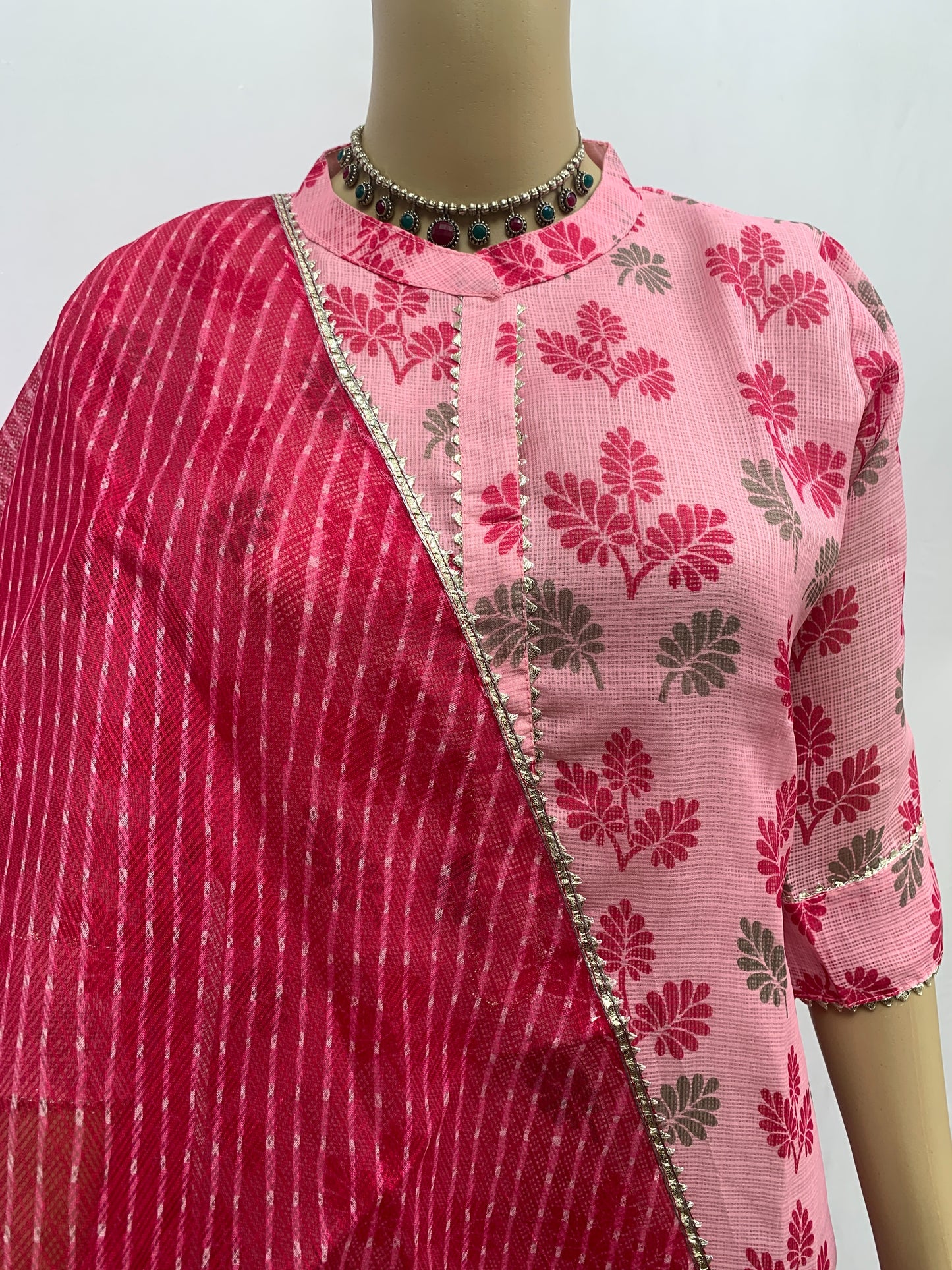 Pink Kota Cotton Kurta with Dupatta